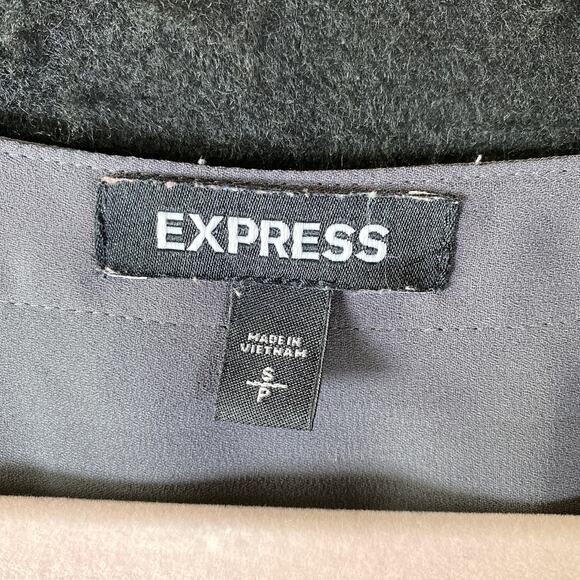 Express Womens Blouse Gray Zipper V Neck Roll Tab Sleeve Flowy Small - Picture 6 of 14